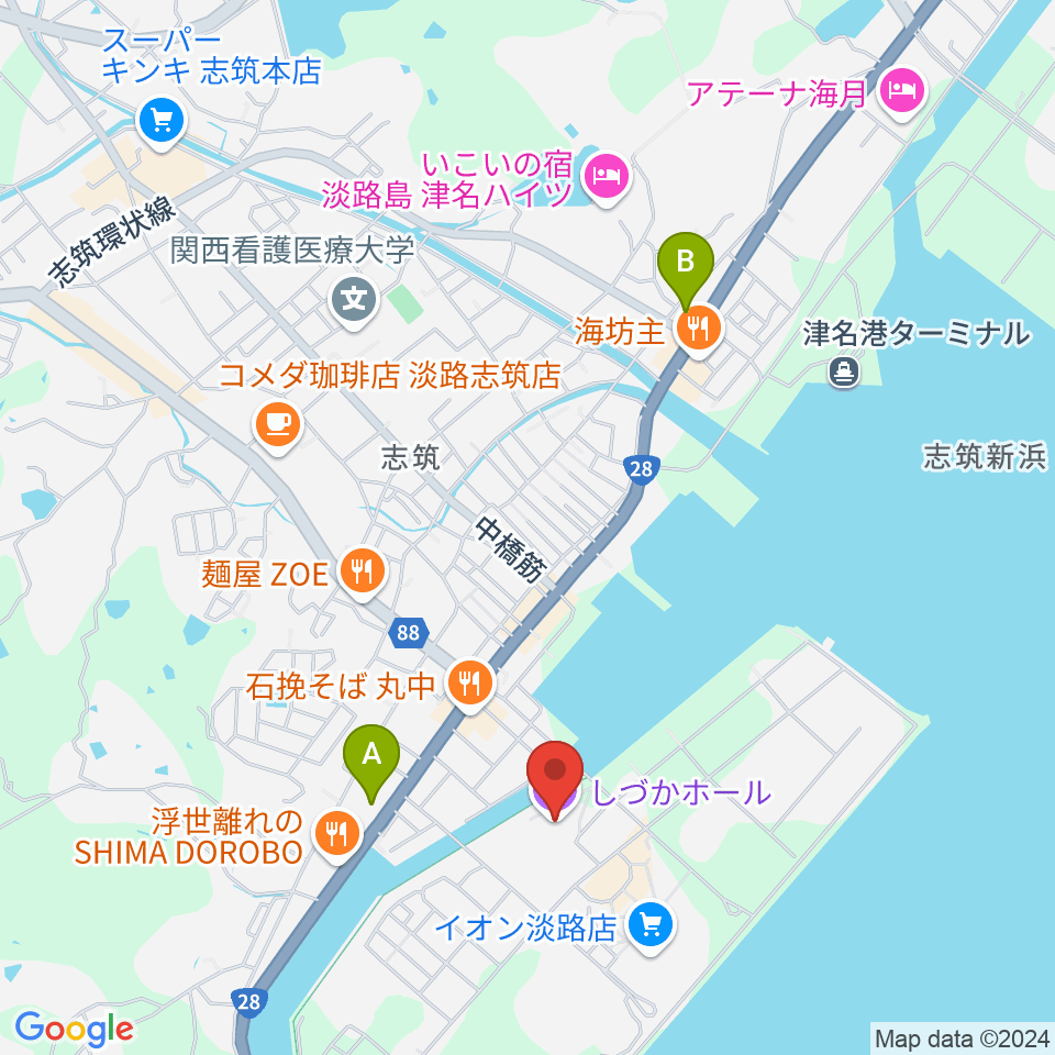 淡路市立しづかホール周辺のコンビニエンスストア一覧地図