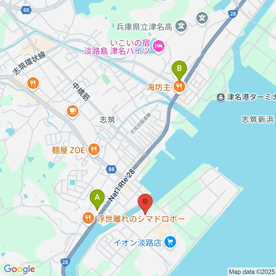 淡路市立しづかホール周辺のコンビニエンスストア一覧地図