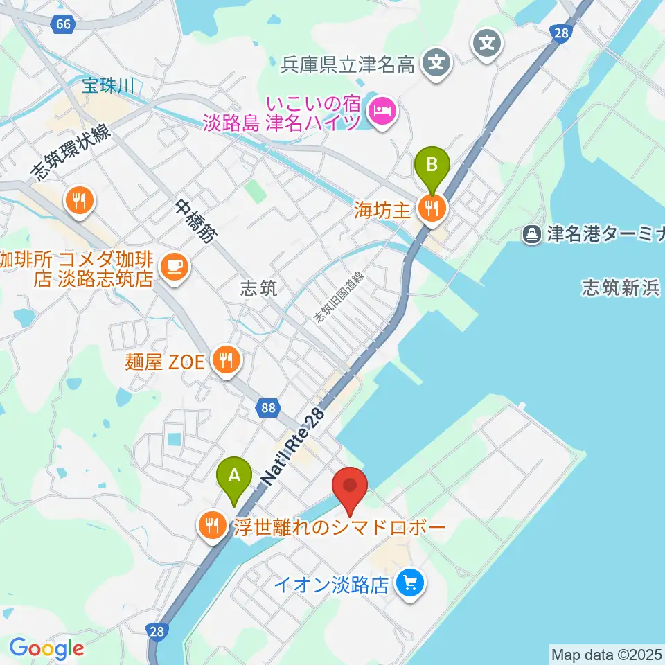 淡路市立しづかホール周辺のコンビニエンスストア一覧地図
