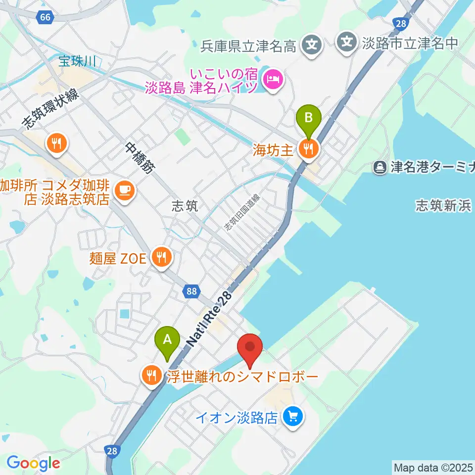 淡路市立しづかホール周辺のコンビニエンスストア一覧地図