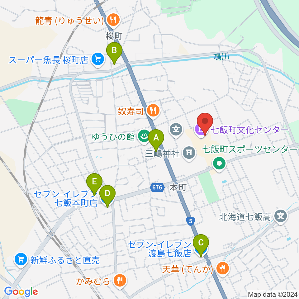 七飯町文化センター周辺のコンビニエンスストア一覧地図