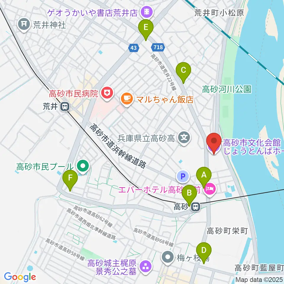高砂市文化会館周辺のコンビニエンスストア一覧地図