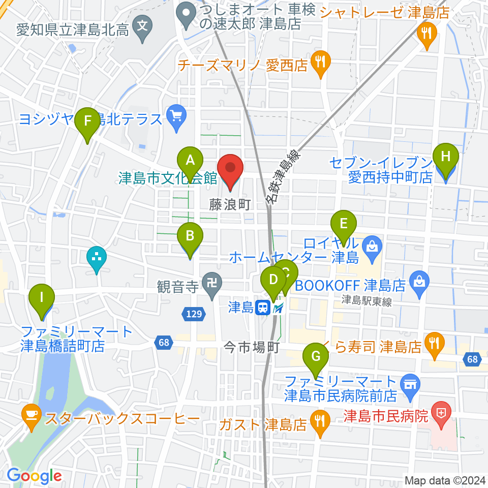 津島市文化会館周辺のコンビニエンスストア一覧地図