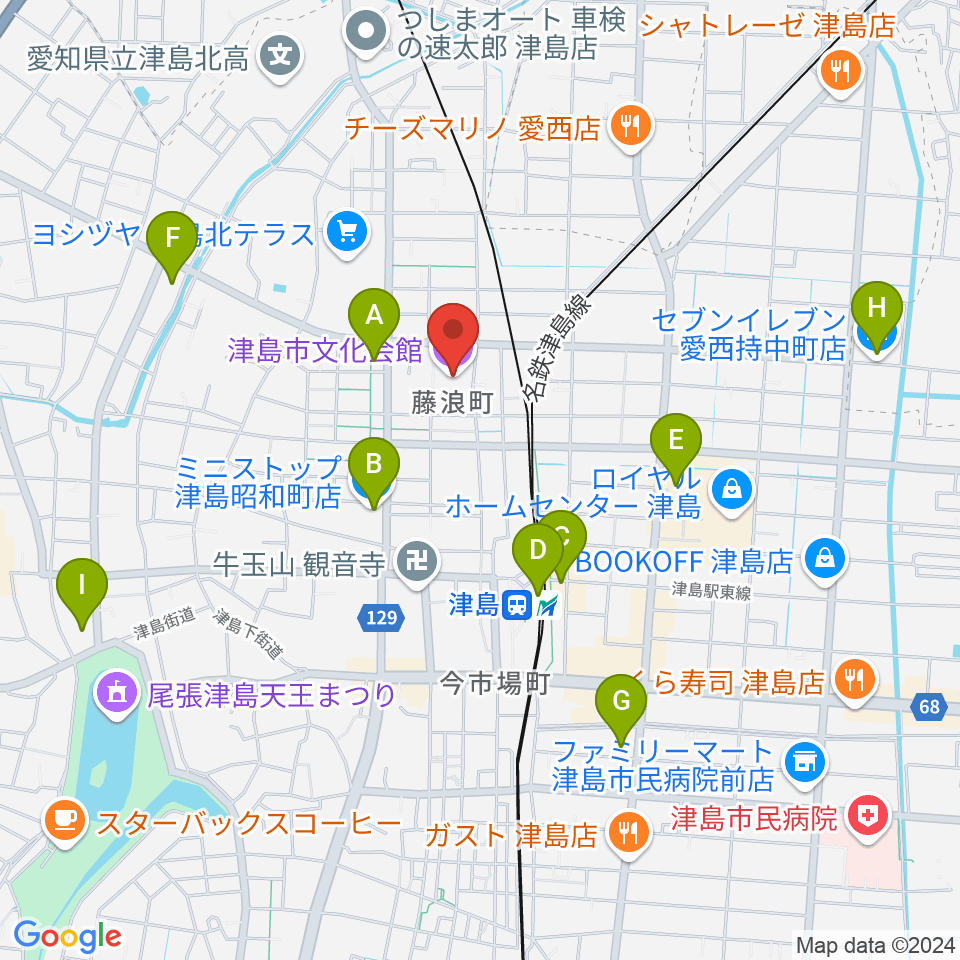 津島市文化会館周辺のコンビニエンスストア一覧地図