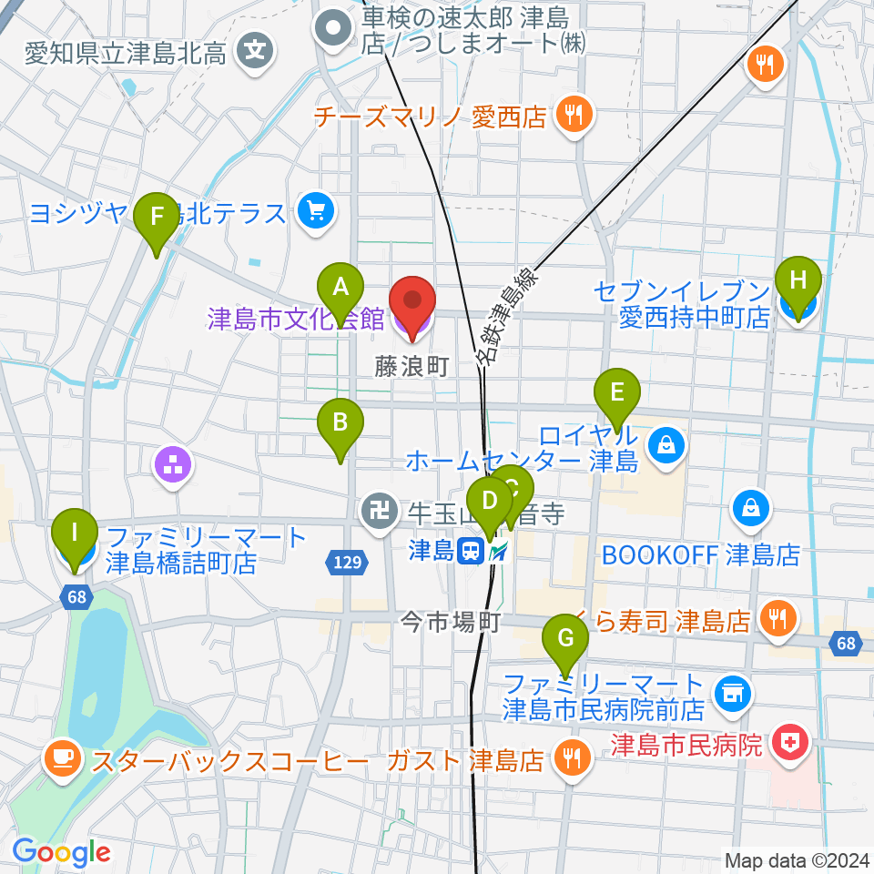 津島市文化会館周辺のコンビニエンスストア一覧地図