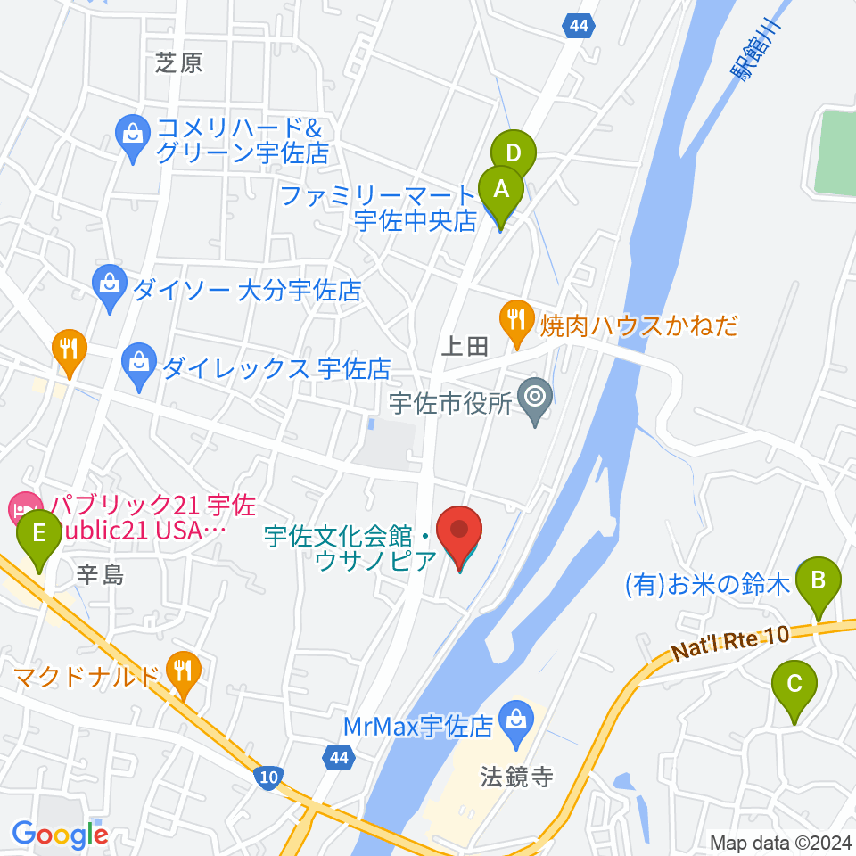宇佐文化会館・ウサノピア周辺のコンビニエンスストア一覧地図