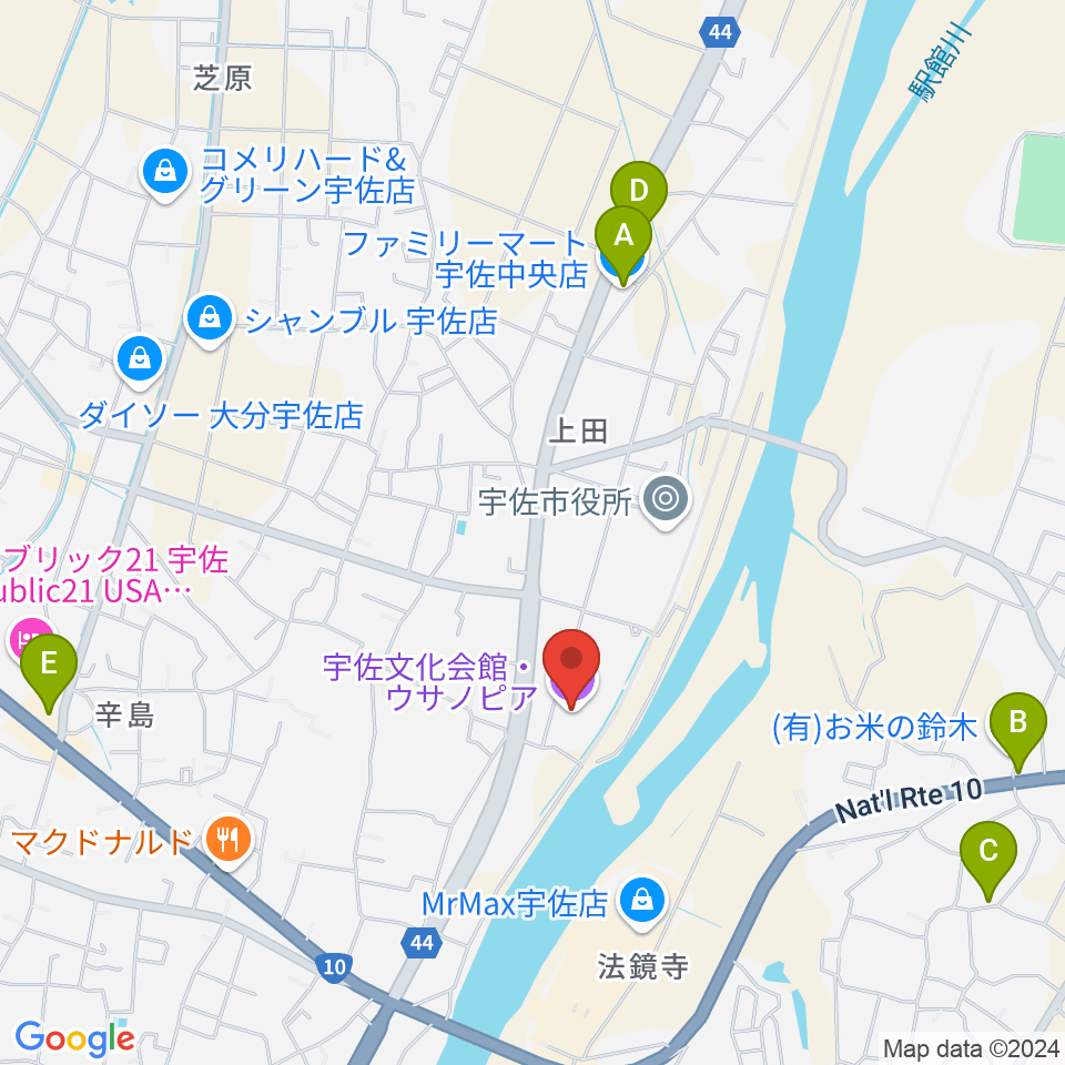 宇佐文化会館・ウサノピア周辺のコンビニエンスストア一覧地図