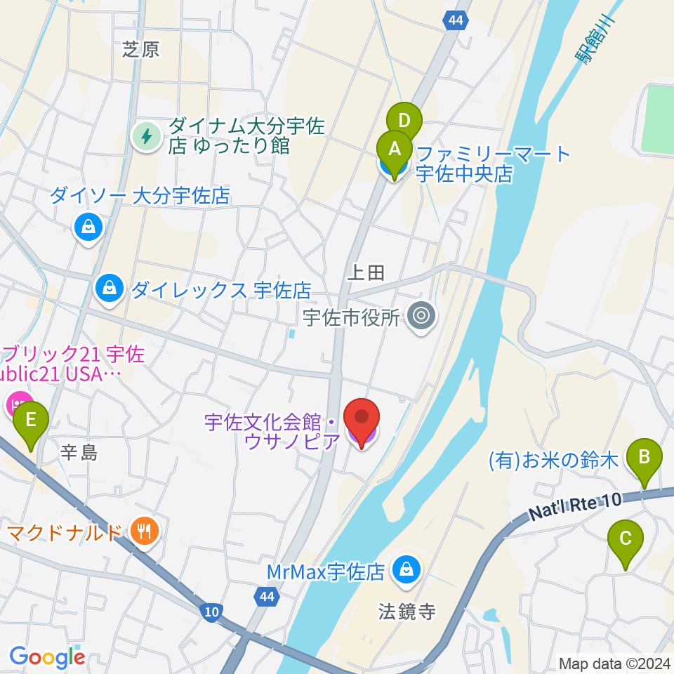 宇佐文化会館・ウサノピア周辺のコンビニエンスストア一覧地図