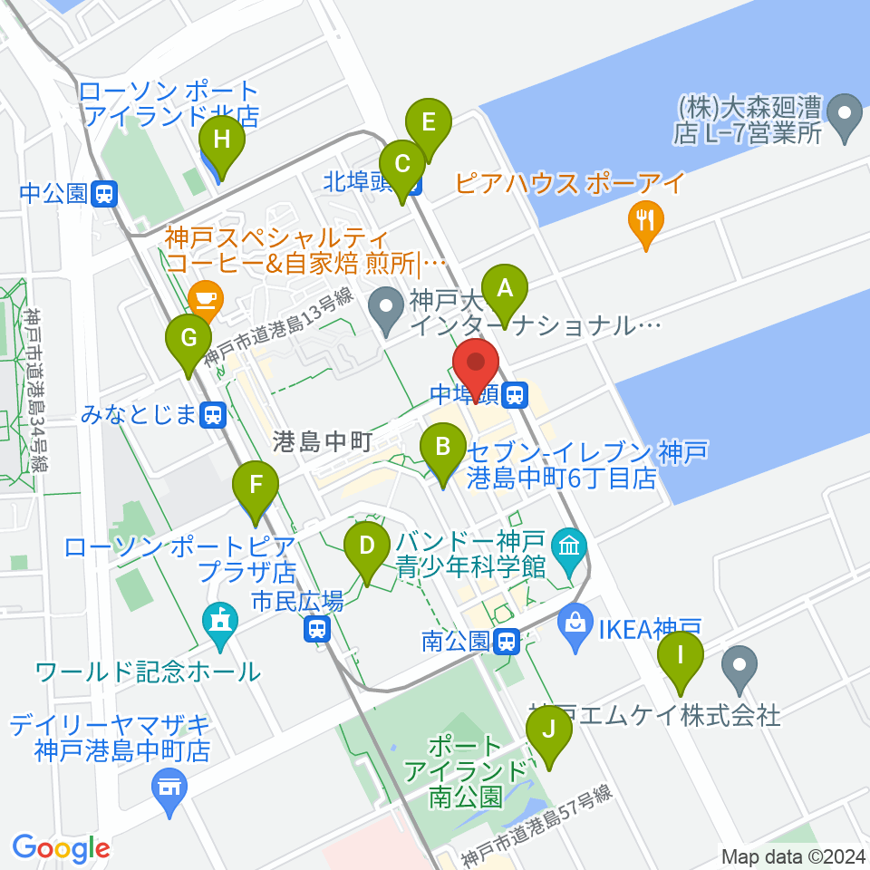 神戸ジーベックホール周辺のコンビニエンスストア一覧地図