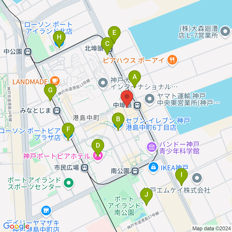 神戸ジーベックホール周辺のコンビニエンスストア一覧地図