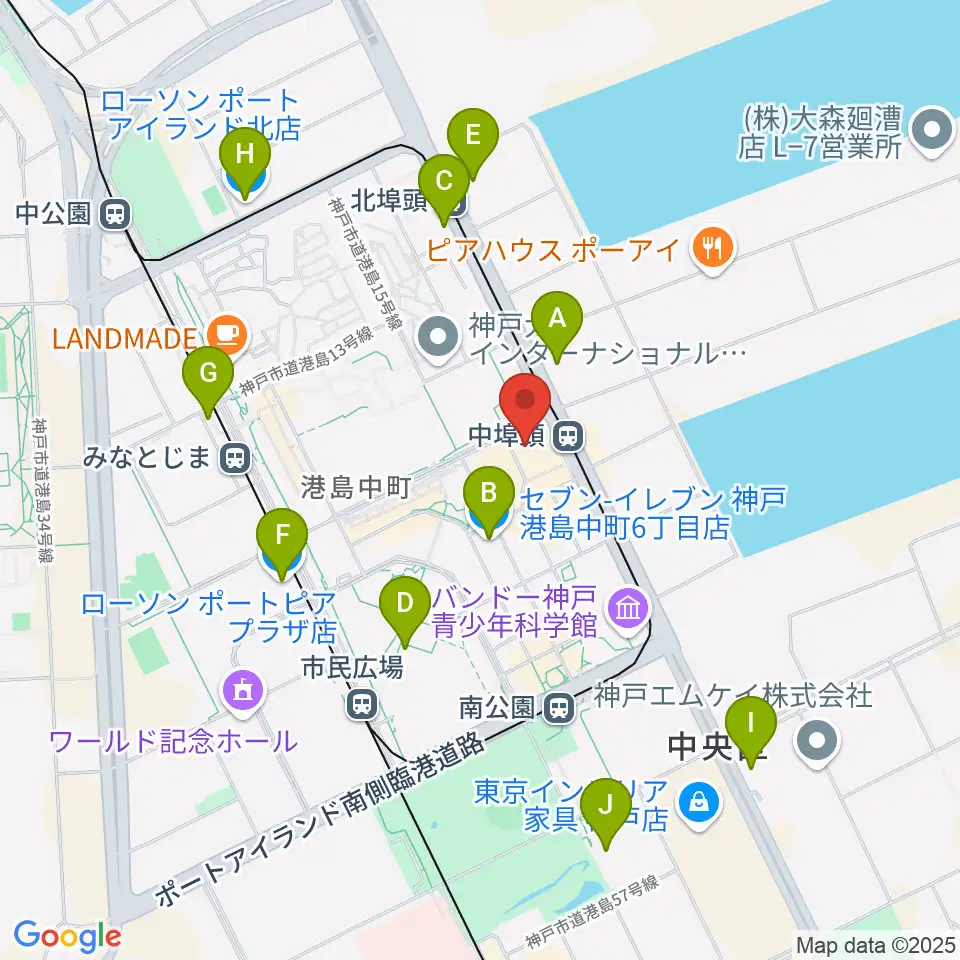 神戸ジーベックホール周辺のコンビニエンスストア一覧地図