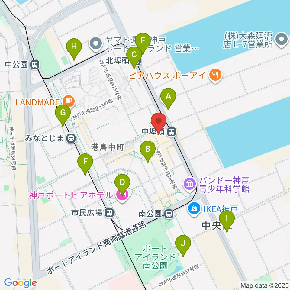 神戸ジーベックホール周辺のコンビニエンスストア一覧地図