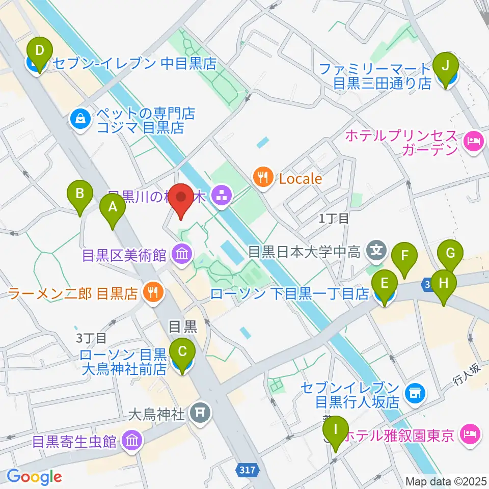 目黒区中小企業センターホール周辺のコンビニエンスストア一覧地図