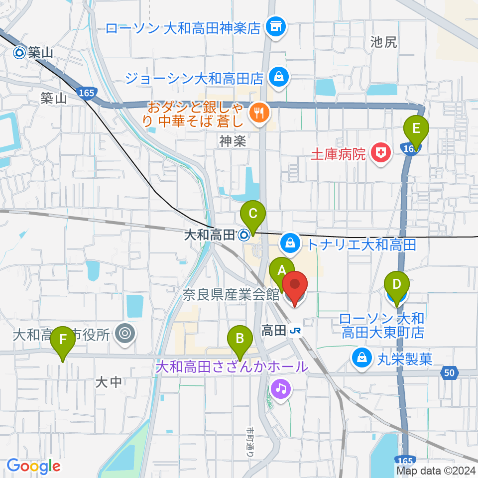 奈良県産業会館周辺のコンビニエンスストア一覧地図