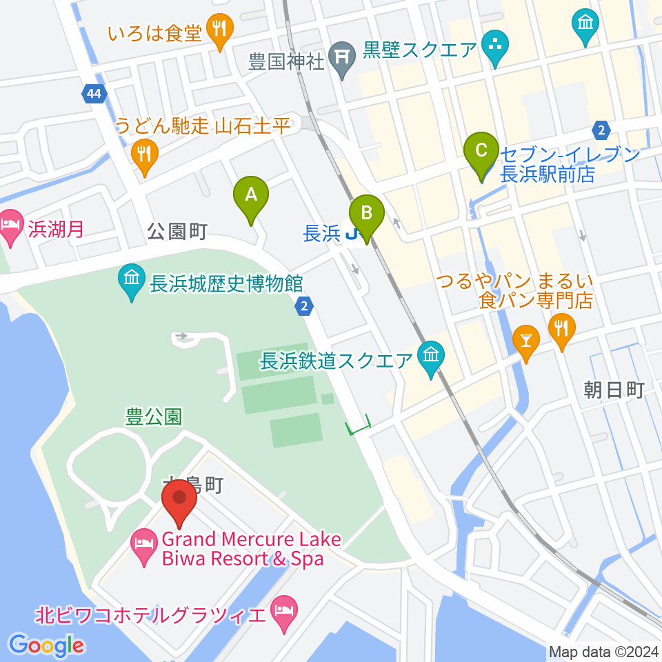 長浜文化芸術会館周辺のコンビニエンスストア一覧地図