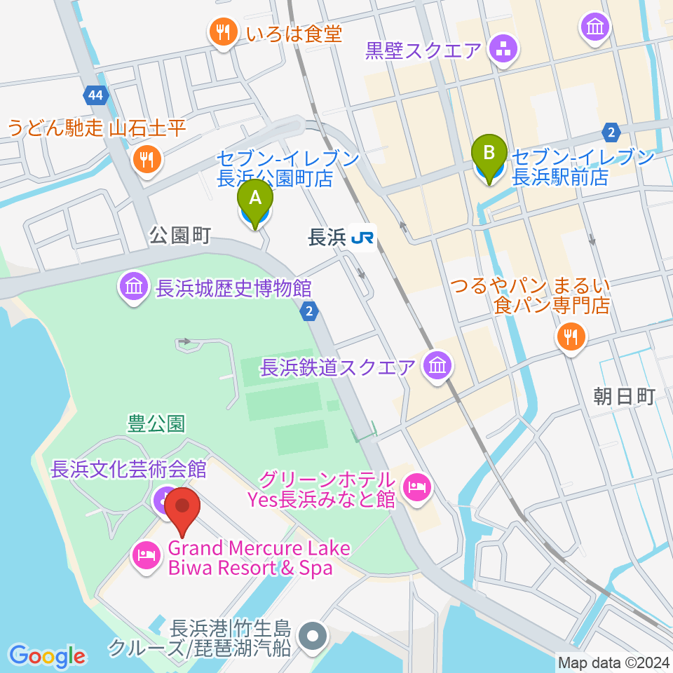 長浜文化芸術会館周辺のコンビニエンスストア一覧地図