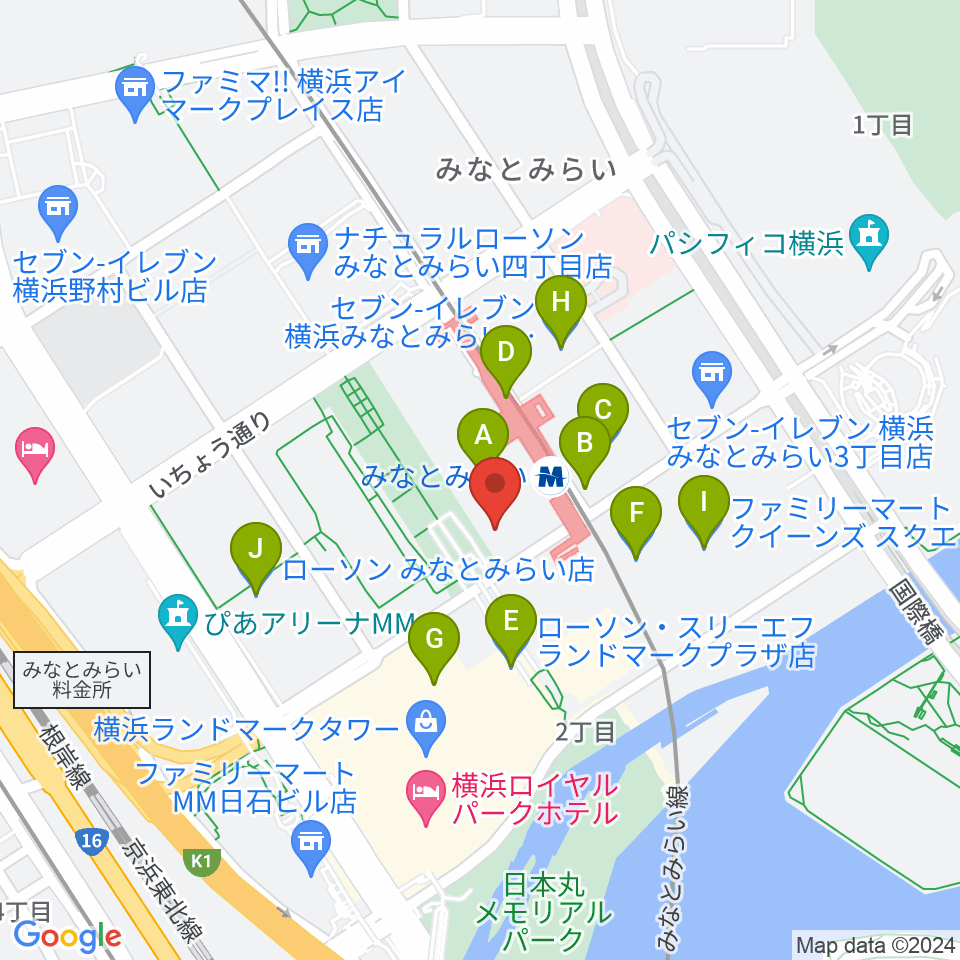 島村楽器 横浜みなとみらい店周辺のコンビニエンスストア一覧地図