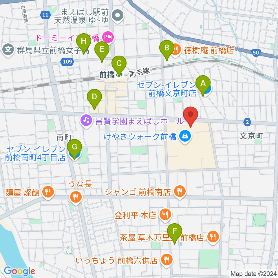 島村楽器 けやきウォーク前橋店周辺のコンビニエンスストア一覧地図