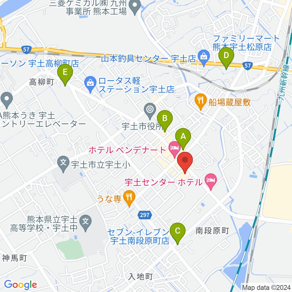 宇土市民会館周辺のコンビニエンスストア一覧地図