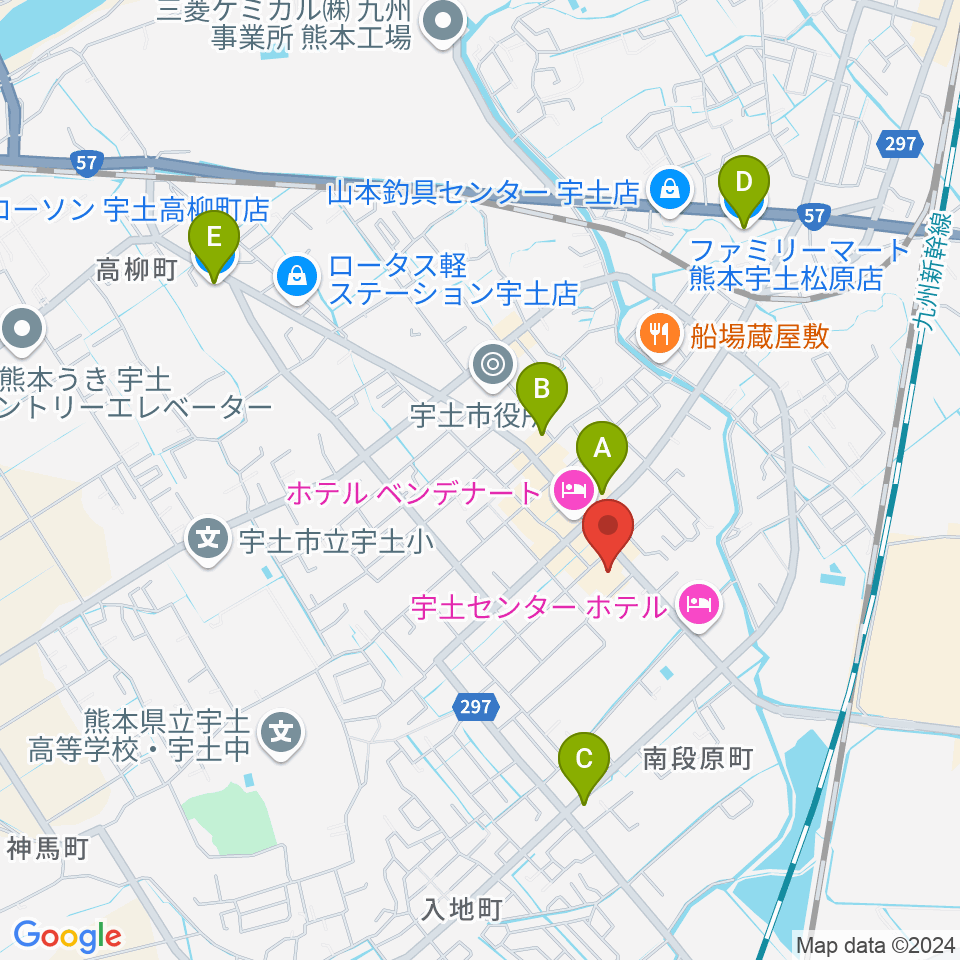 宇土市民会館周辺のコンビニエンスストア一覧地図