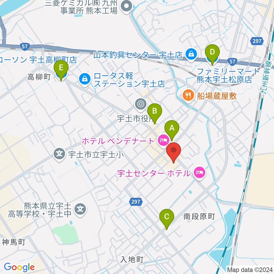 宇土市民会館周辺のコンビニエンスストア一覧地図