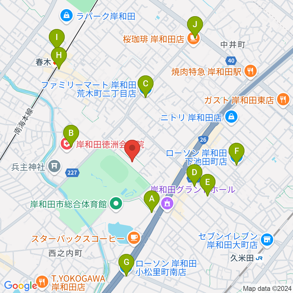 岸和田市立文化会館マドカホール周辺のコンビニエンスストア一覧地図