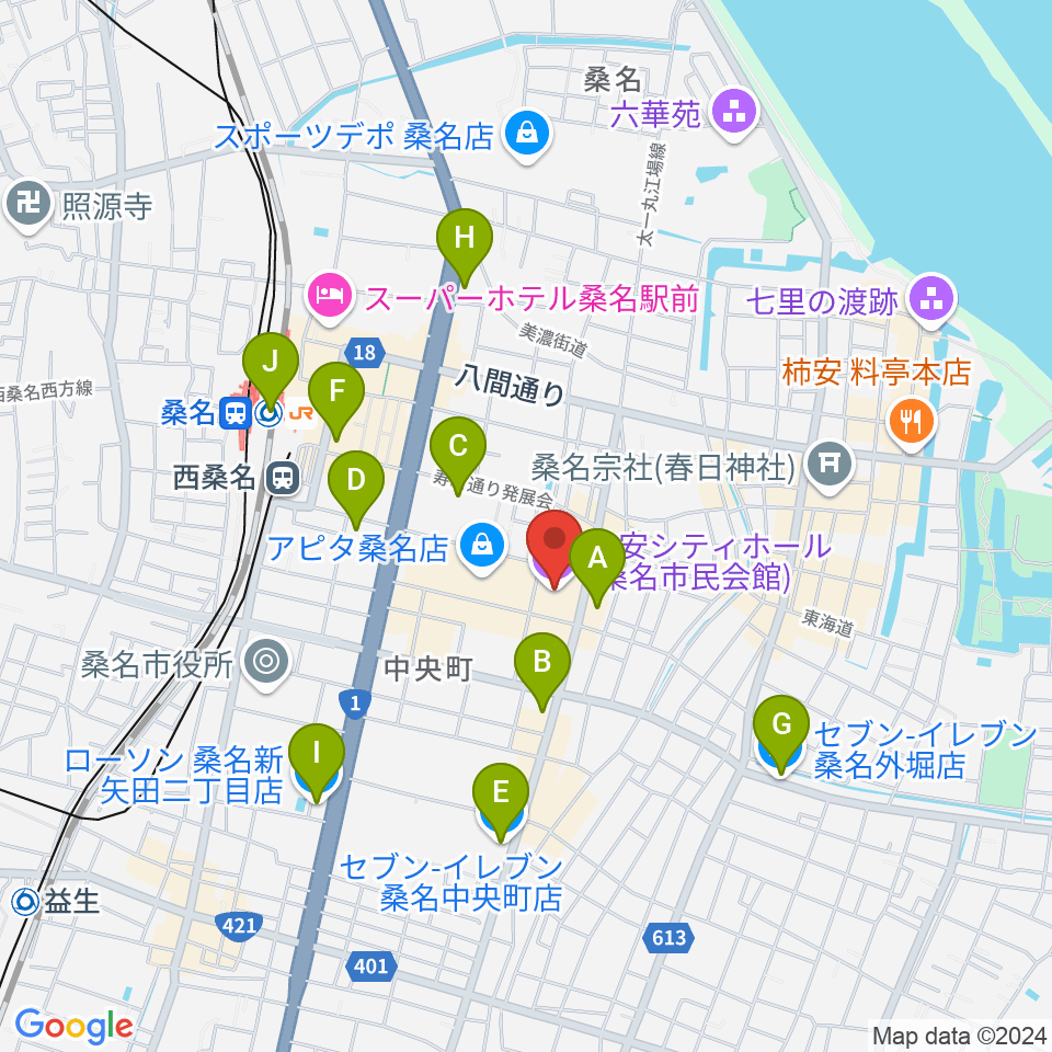 柿安シティホール周辺のコンビニエンスストア一覧地図