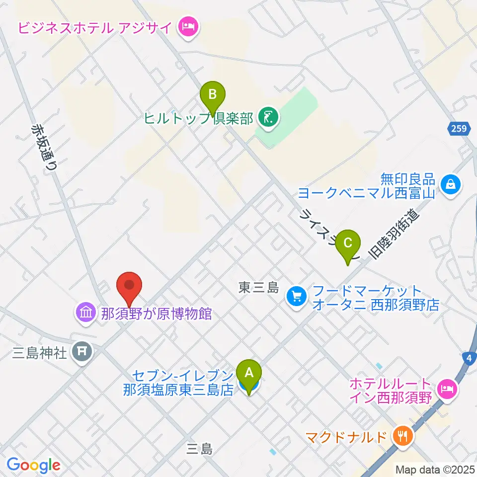 那須塩原市三島ホール周辺のコンビニエンスストア一覧地図