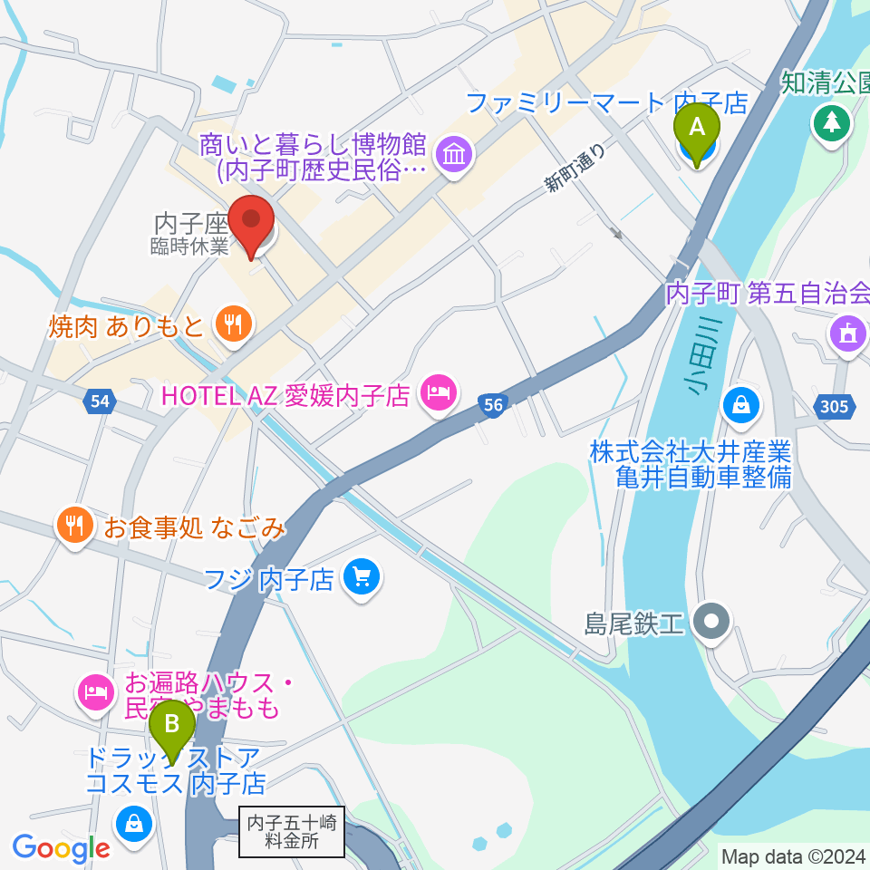 内子座周辺のコンビニエンスストア一覧地図