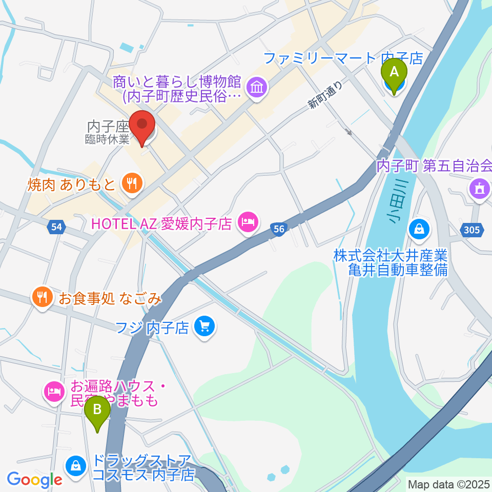 内子座周辺のコンビニエンスストア一覧地図