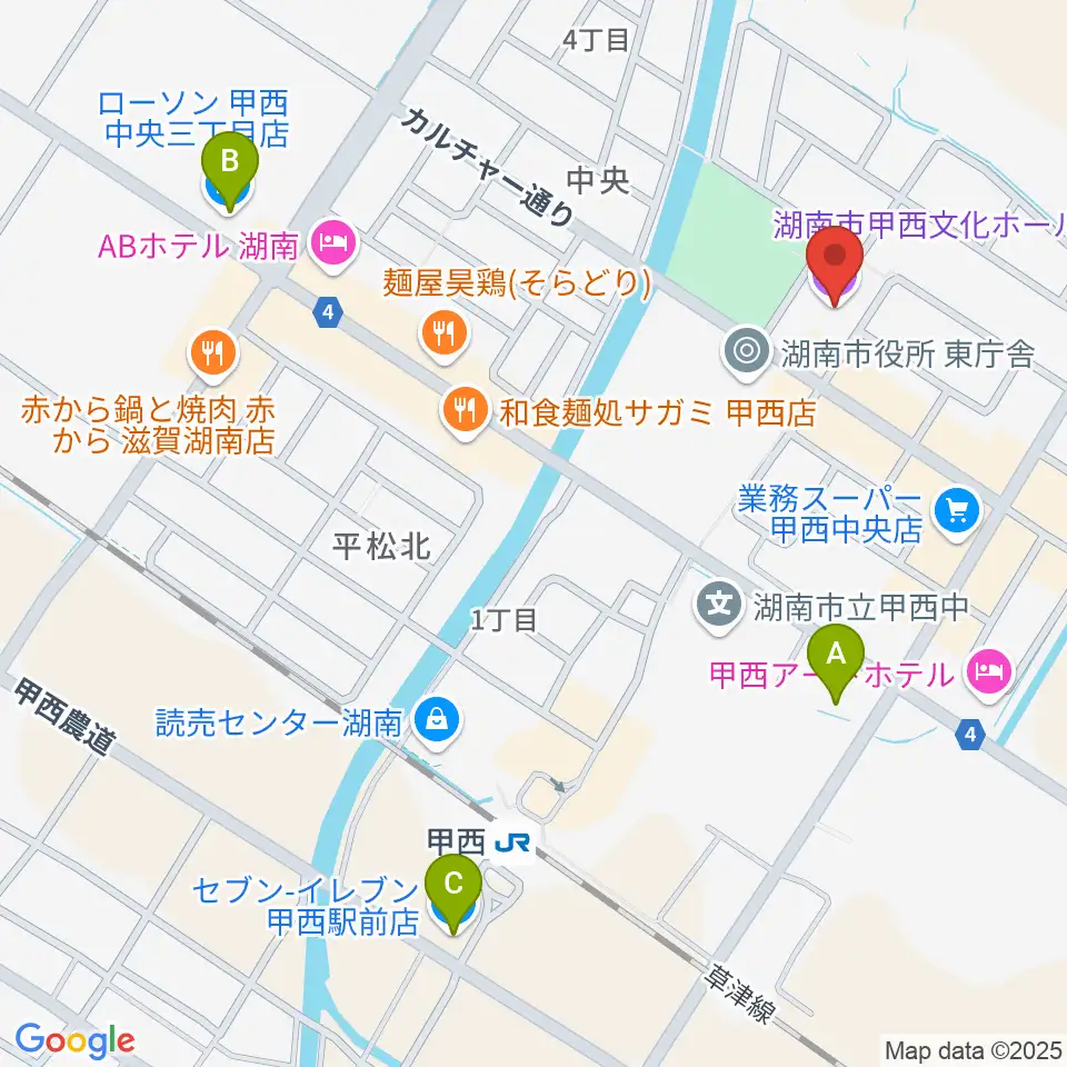 湖南市甲西文化ホール周辺のコンビニエンスストア一覧地図