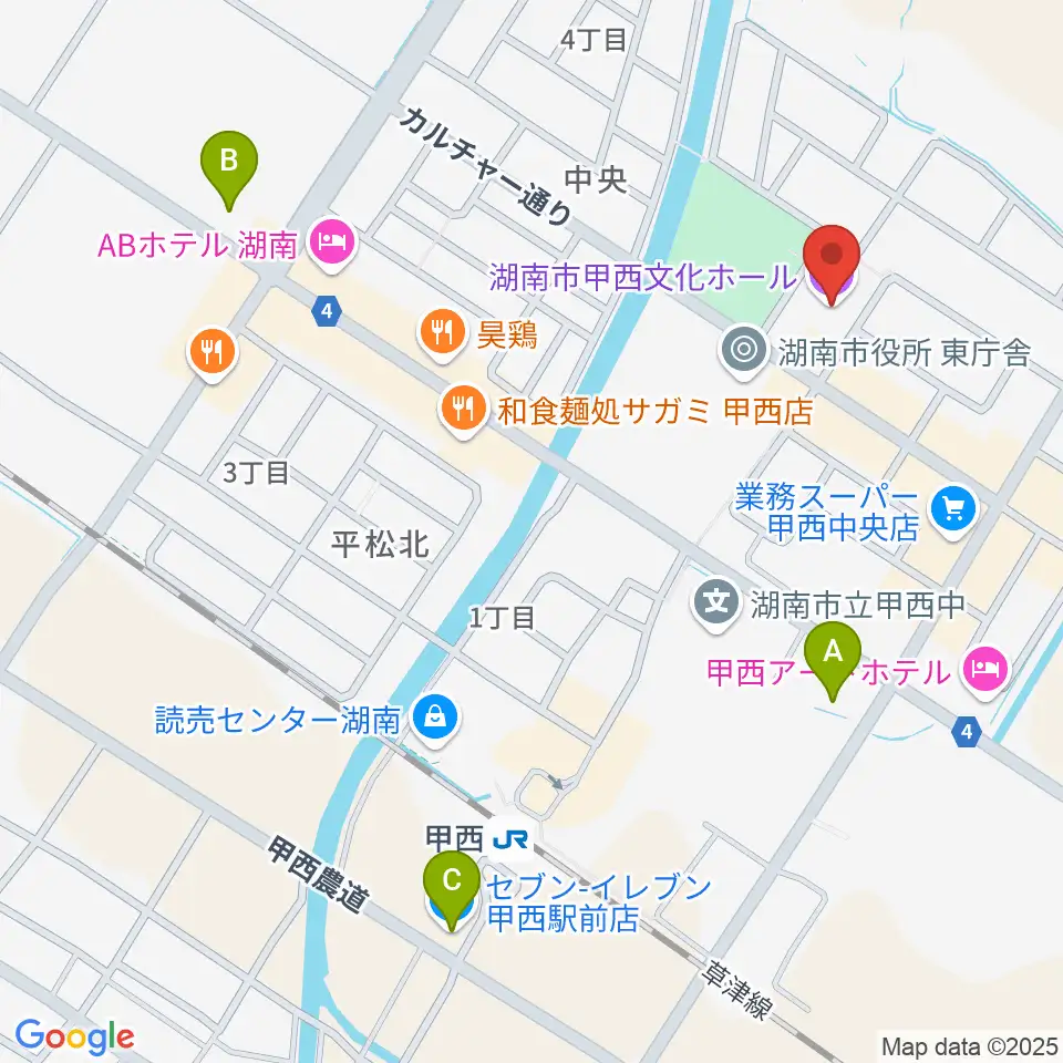 湖南市甲西文化ホール周辺のコンビニエンスストア一覧地図