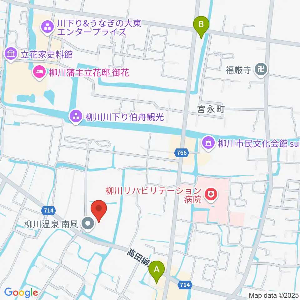 柳川総合保健福祉センター 水の郷ホール周辺のコンビニエンスストア一覧地図
