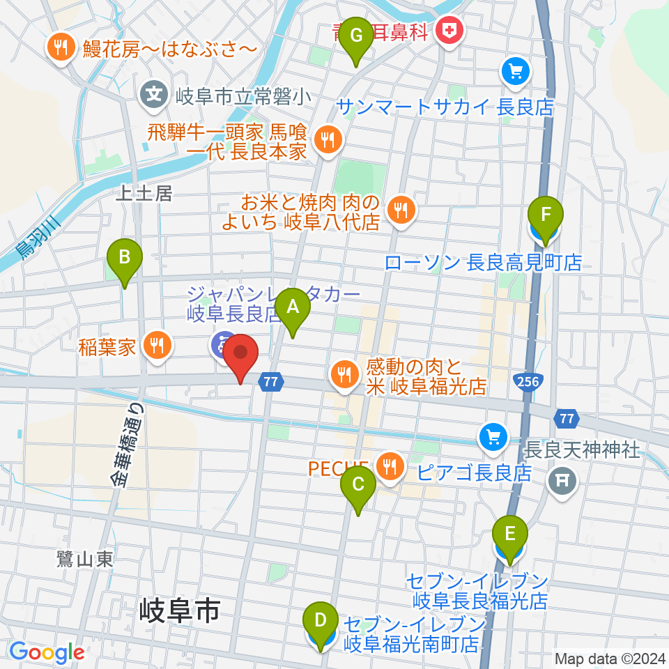 日響楽器 岐阜店周辺のコンビニエンスストア一覧地図