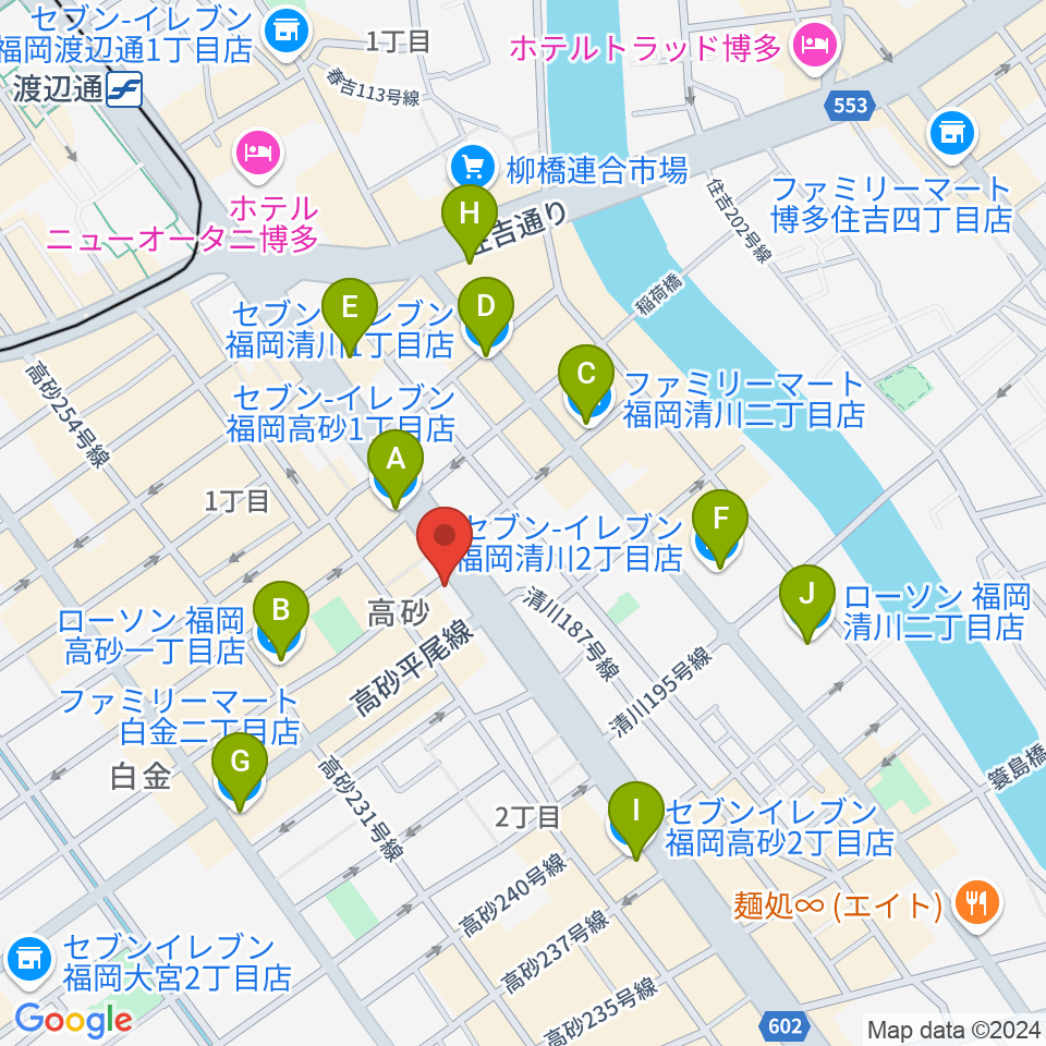 天神reflex周辺のコンビニエンスストア一覧地図