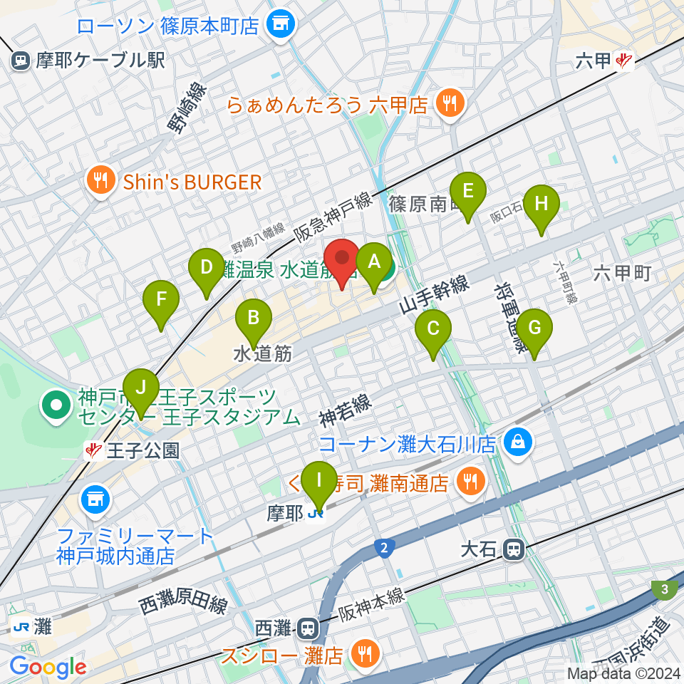 神戸マンボーギター教室周辺のコンビニエンスストア一覧地図