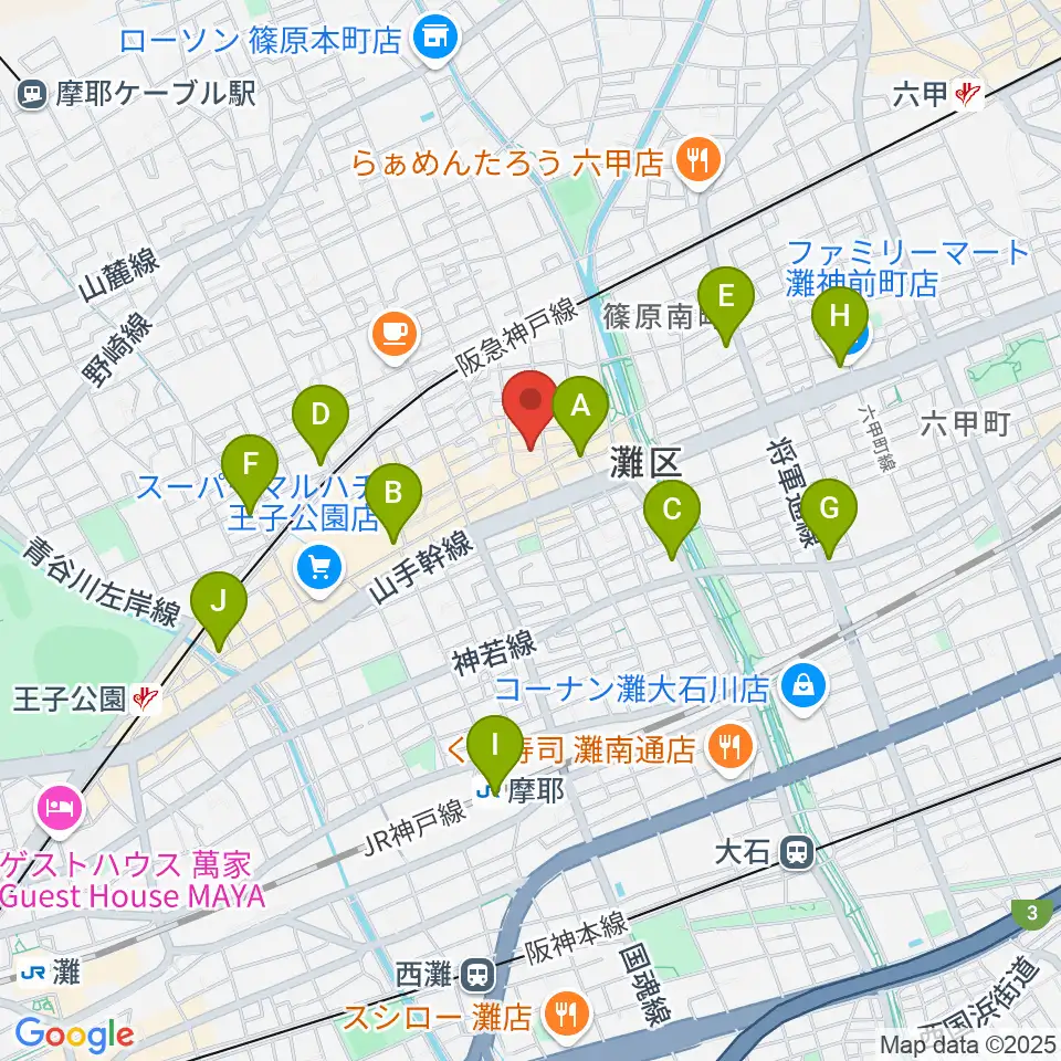 神戸マンボーギター教室周辺のコンビニエンスストア一覧地図