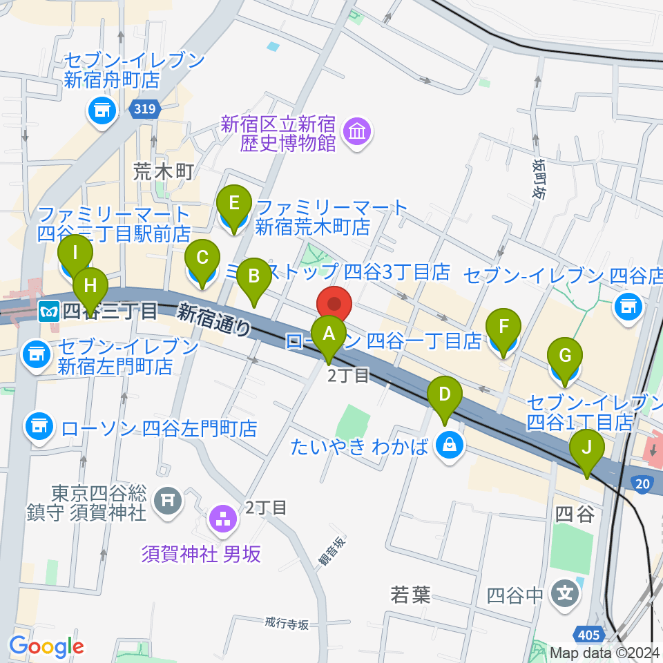 四谷アウトブレイク周辺のコンビニエンスストア一覧地図