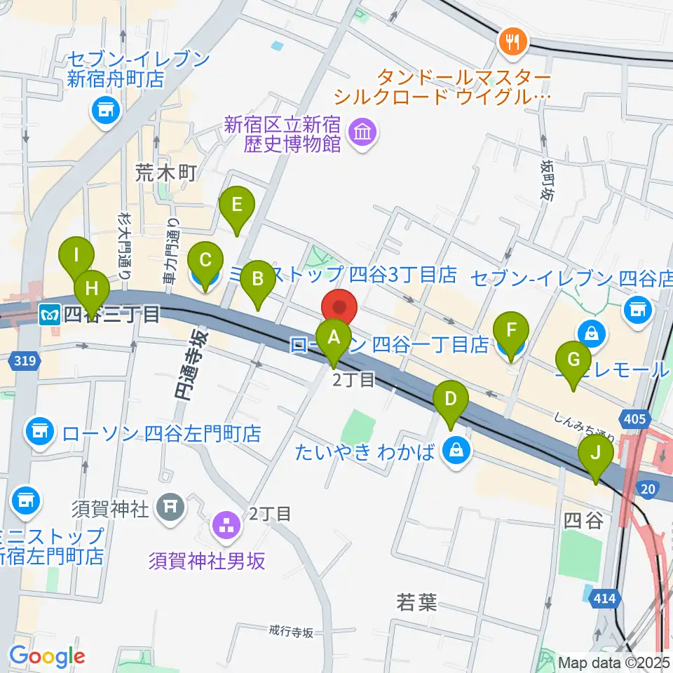 四谷アウトブレイク周辺のコンビニエンスストア一覧地図
