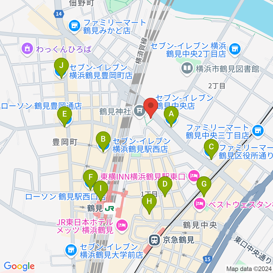 鶴見ラバーソウル周辺のコンビニエンスストア一覧地図