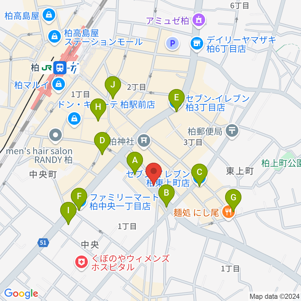 USボーカル教室 柏校周辺のコンビニエンスストア一覧地図