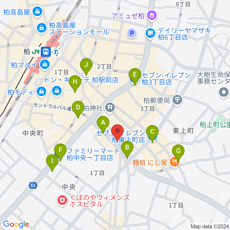 USボーカル教室 柏校周辺のコンビニエンスストア一覧地図