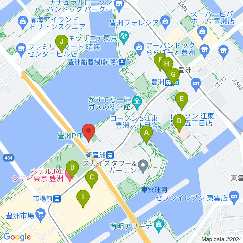 豊洲PIT周辺のコンビニエンスストア一覧地図