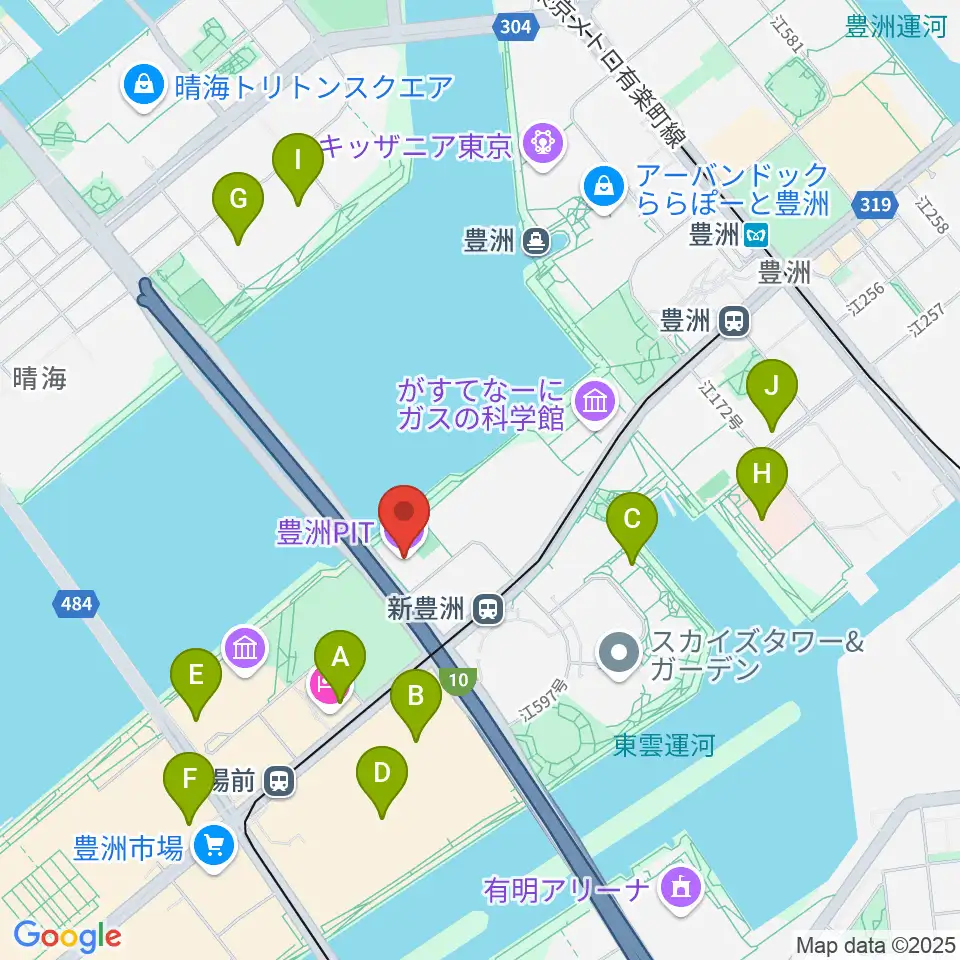 豊洲PIT周辺のコンビニエンスストア一覧地図