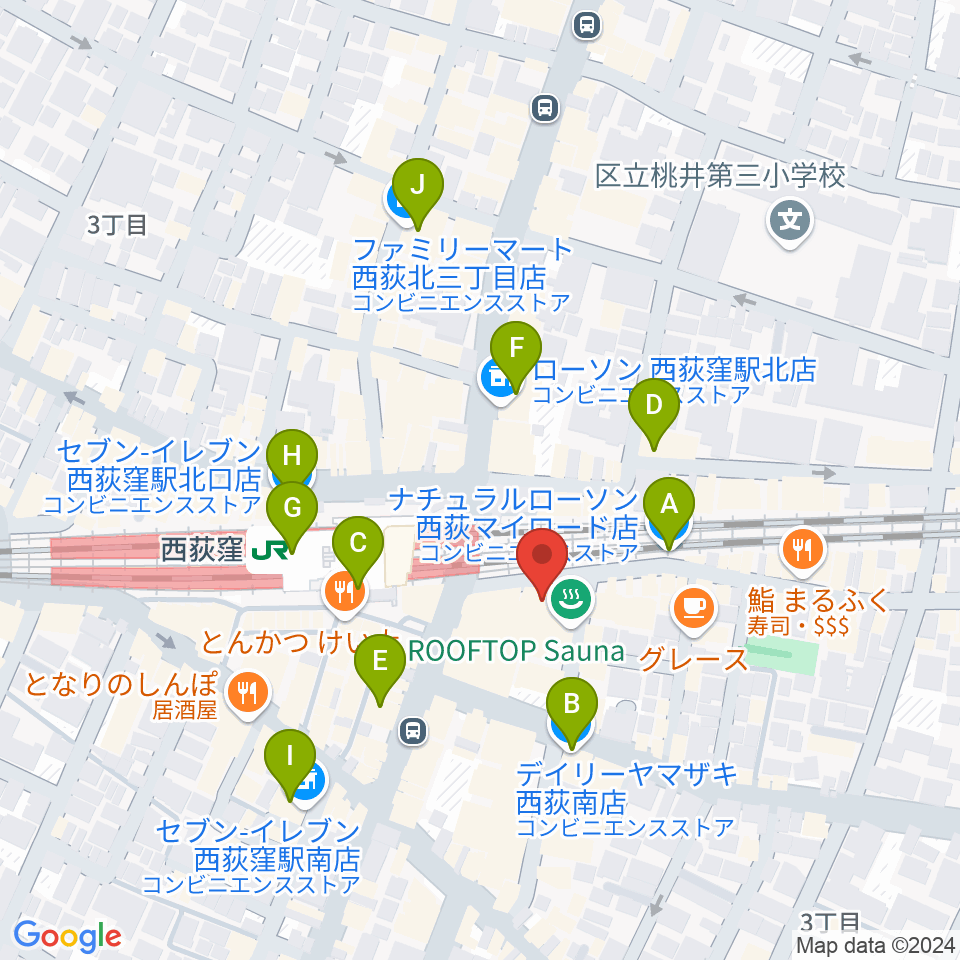 西荻窪ピットバー周辺のコンビニエンスストア一覧地図