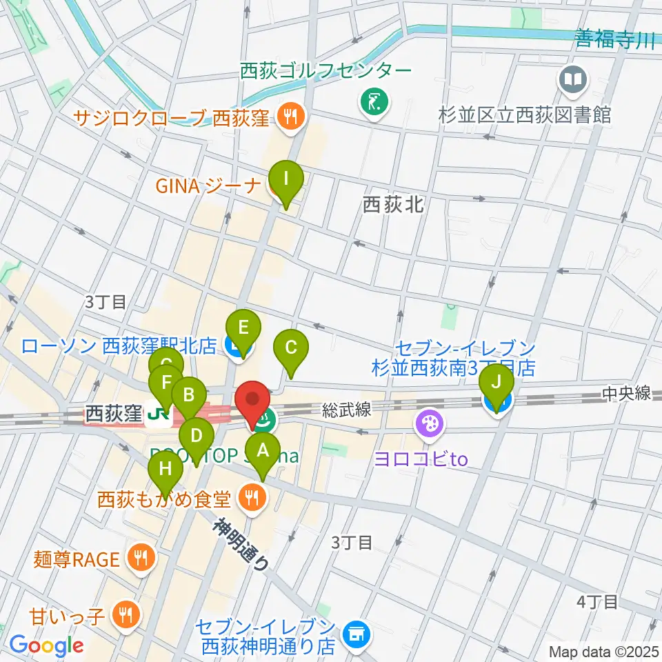 西荻窪ピットバー周辺のコンビニエンスストア一覧地図