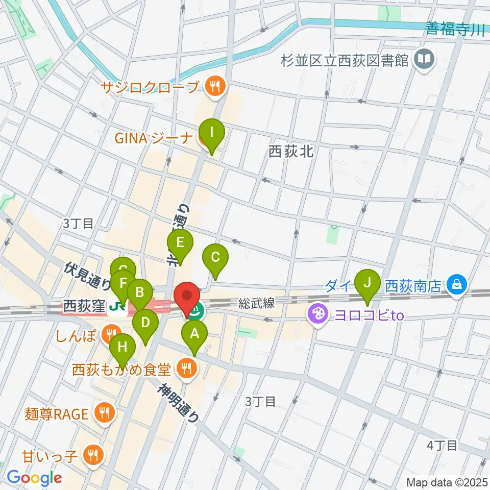 西荻窪ピットバー周辺のコンビニエンスストア一覧地図