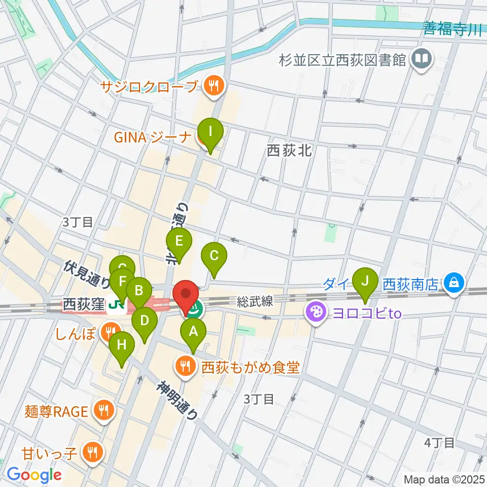 西荻窪ピットバー周辺のコンビニエンスストア一覧地図