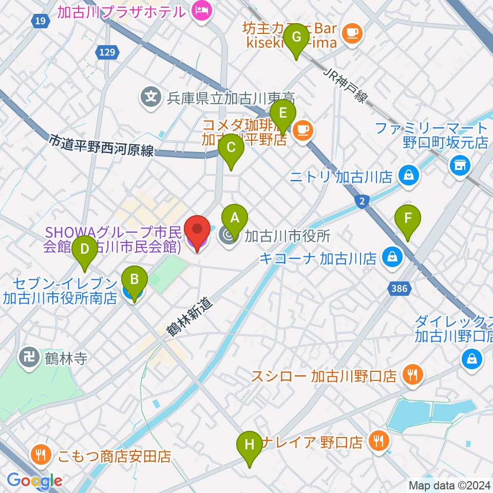 SHOWAグループ市民会館周辺のコンビニエンスストア一覧地図