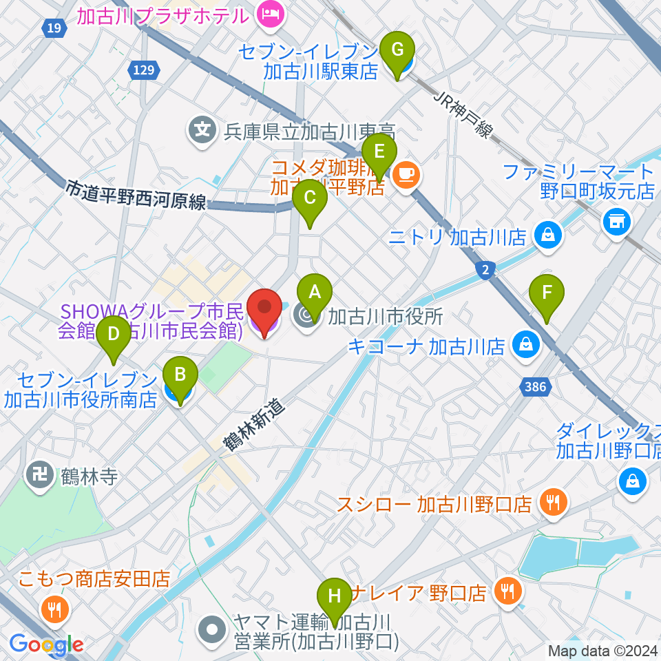 SHOWAグループ市民会館周辺のコンビニエンスストア一覧地図